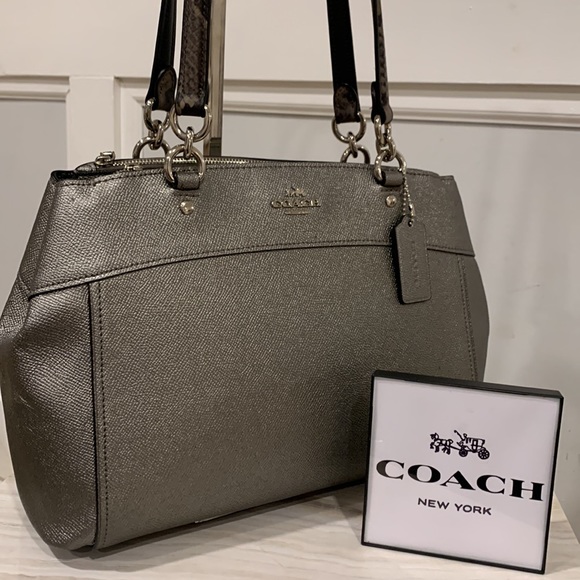 Coach Handbags - Coach Brooke Metallic Silver Carryall Shoulder Bag With Snake Print Handles